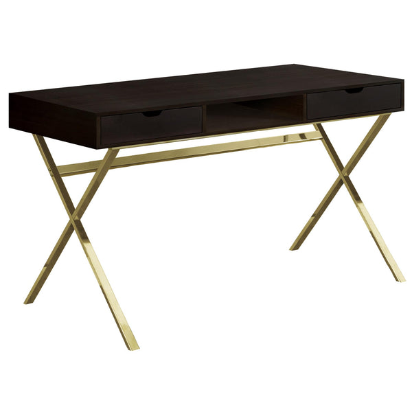 Monarch Computer Desk - Cappuccino/Gold Metal I 7210 IMAGE 1