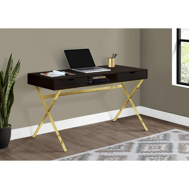 Monarch Computer Desk - Cappuccino/Gold Metal I 7210 IMAGE 2