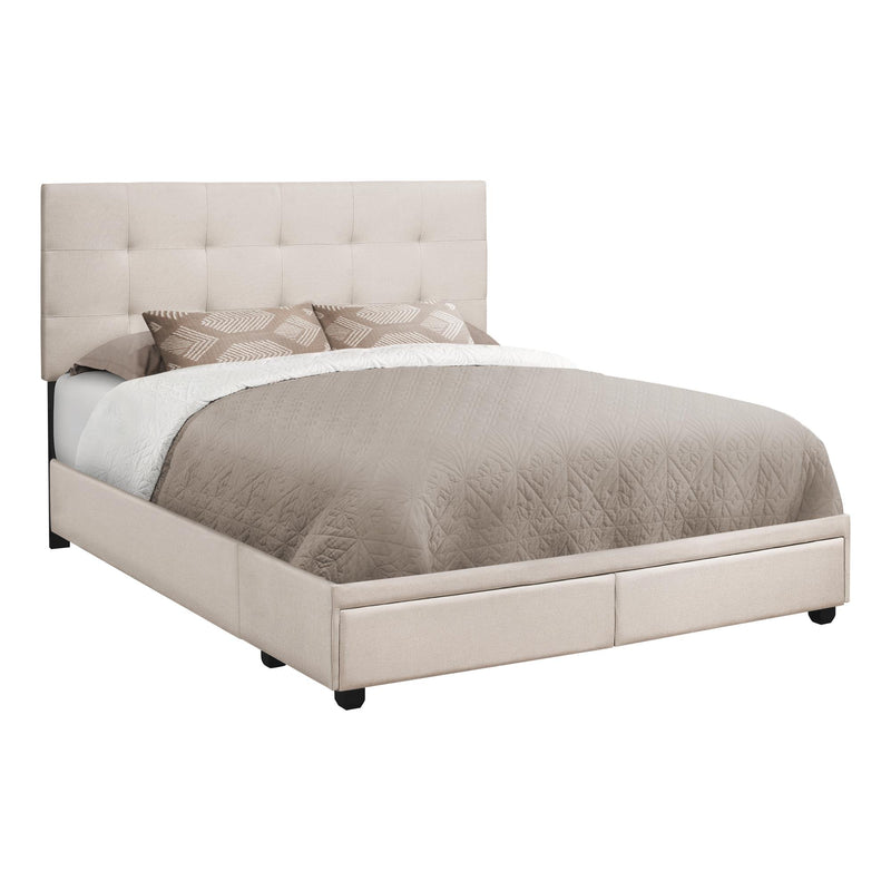 Monarch I 6021Q Queen Bed with Storage Drawer - Beige Linen IMAGE 1