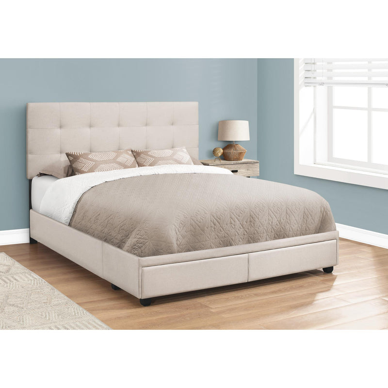Monarch I 6021Q Queen Bed with Storage Drawer - Beige Linen IMAGE 3