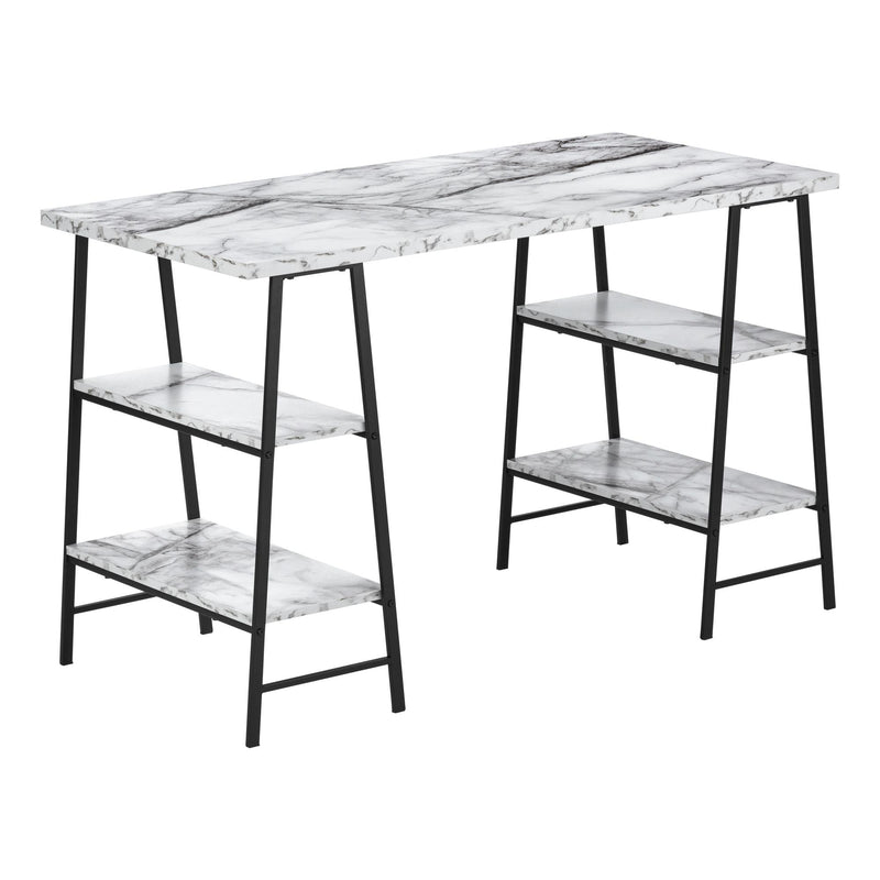 Monarch I 7527 Computer Desk - White Marble-Look/Black IMAGE 1
