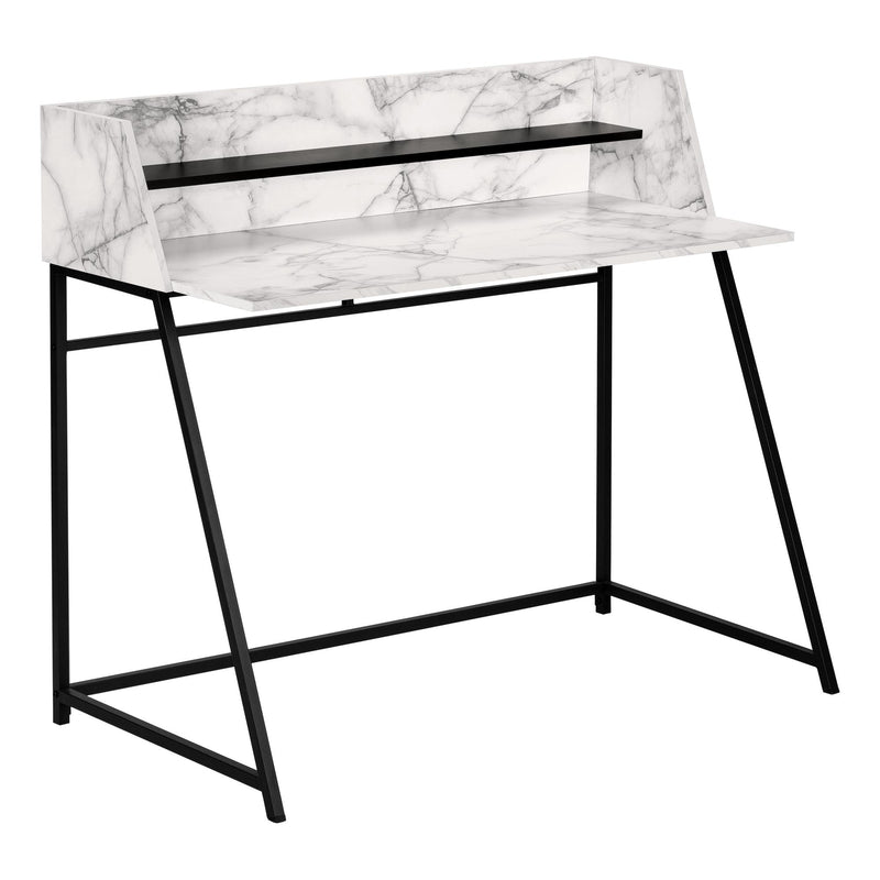 Monarch I 7549 Computer Desk - White Marble-Look/Black Metal IMAGE 1