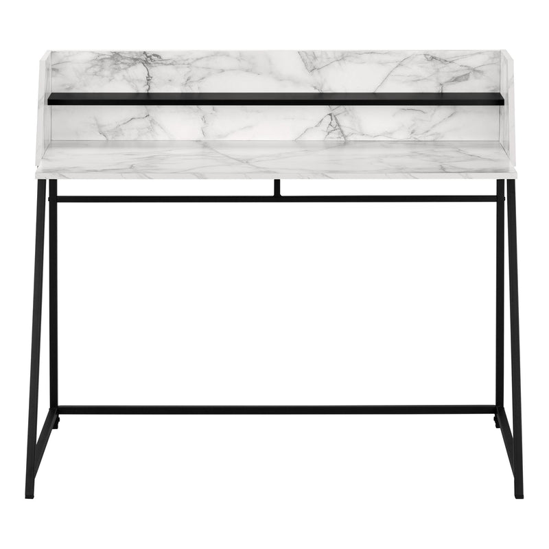 Monarch I 7549 Computer Desk - White Marble-Look/Black Metal IMAGE 2