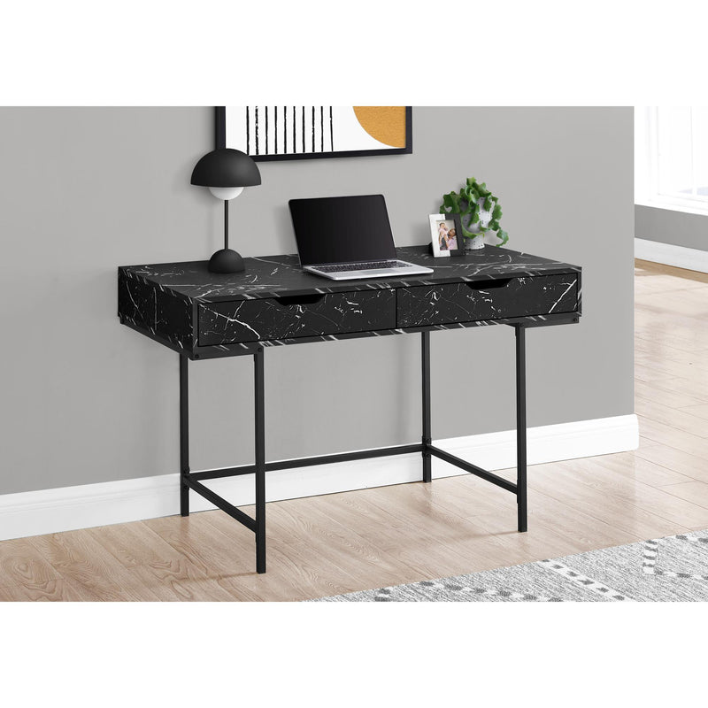 Monarch I 7552 Computer Desk - Black Marble-Look/Black Metal IMAGE 2