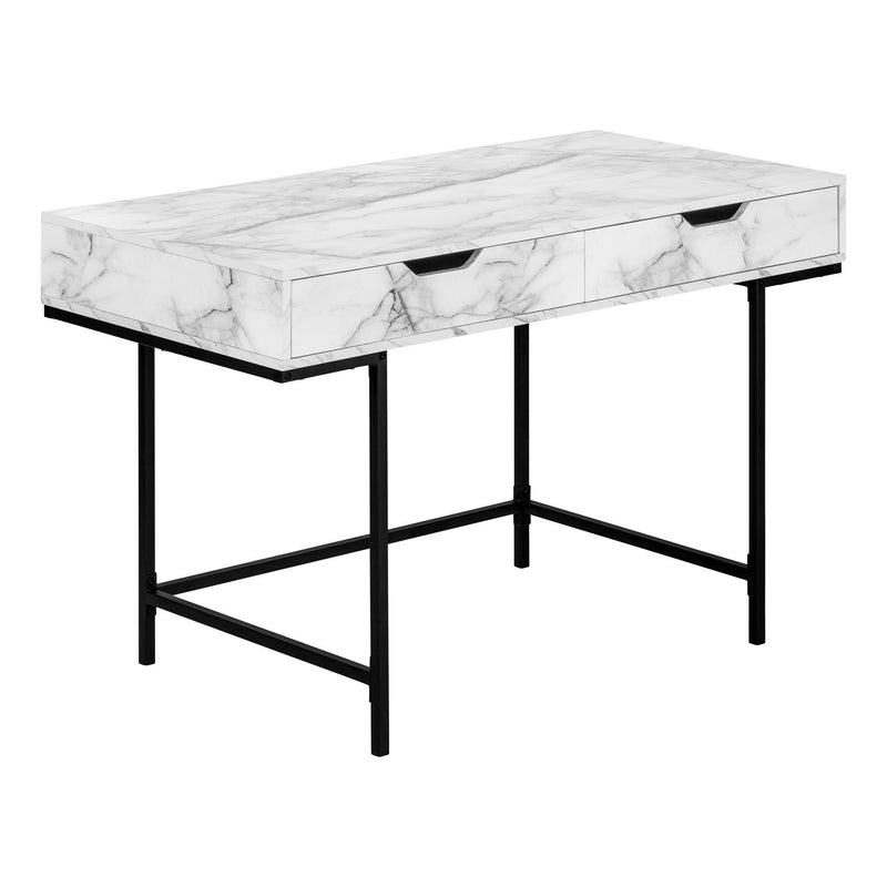 Monarch I 7558 Computer Desk - White Marble-Look/Black Metal IMAGE 1