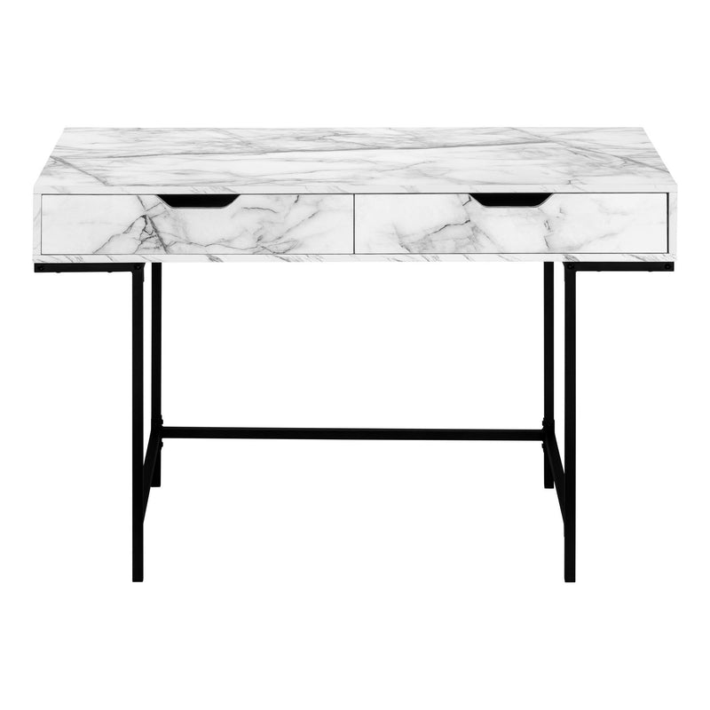 Monarch I 7558 Computer Desk - White Marble-Look/Black Metal IMAGE 2
