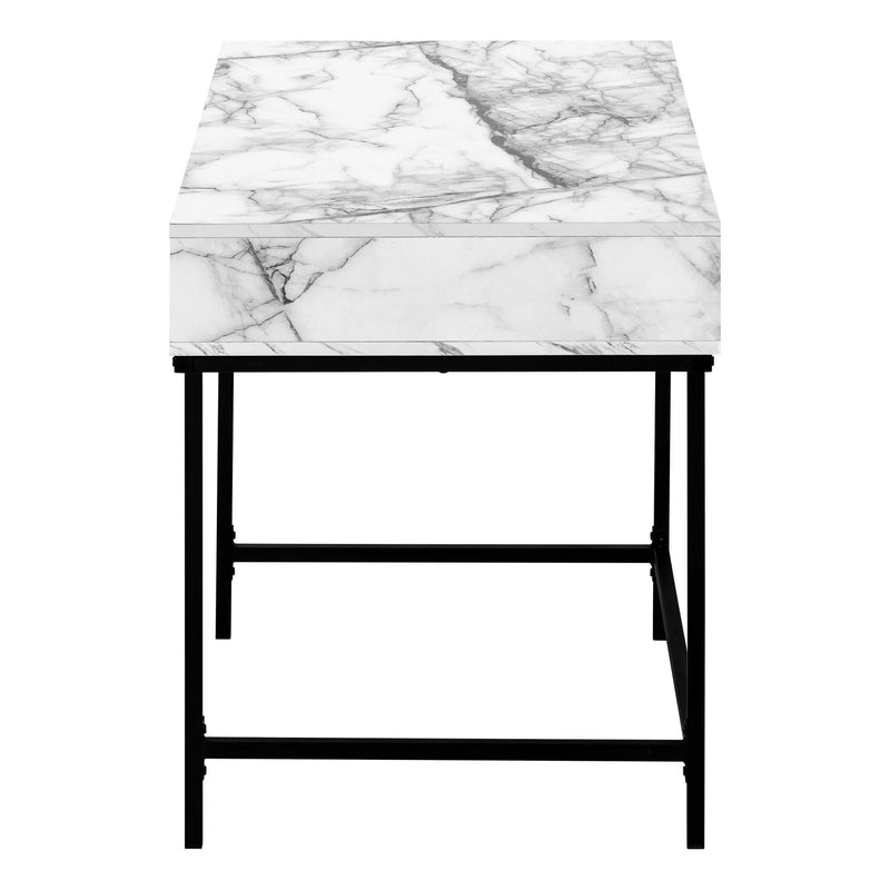 Monarch I 7558 Computer Desk - White Marble-Look/Black Metal IMAGE 3