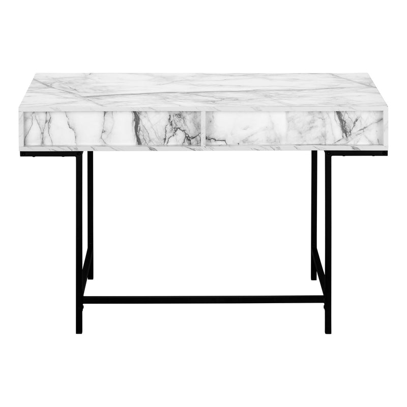 Monarch I 7558 Computer Desk - White Marble-Look/Black Metal IMAGE 4
