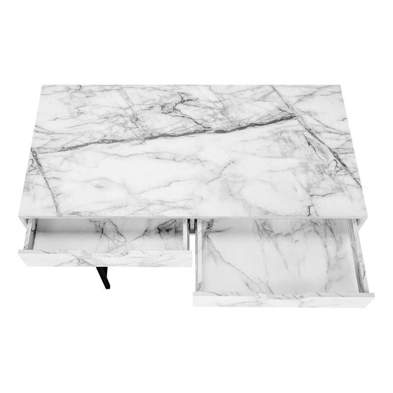 Monarch I 7558 Computer Desk - White Marble-Look/Black Metal IMAGE 5