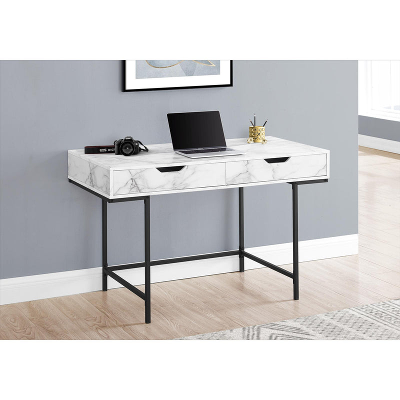 Monarch I 7558 Computer Desk - White Marble-Look/Black Metal IMAGE 9