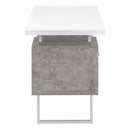 Monarch I 7633 Computer Desk - White/Grey Concrete/Silver Metal IMAGE 3