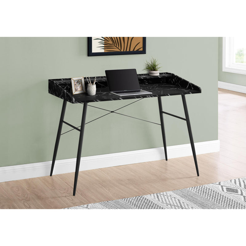 Monarch I 7542 Computer Desk - Black Marble-Look/Black Metal IMAGE 2