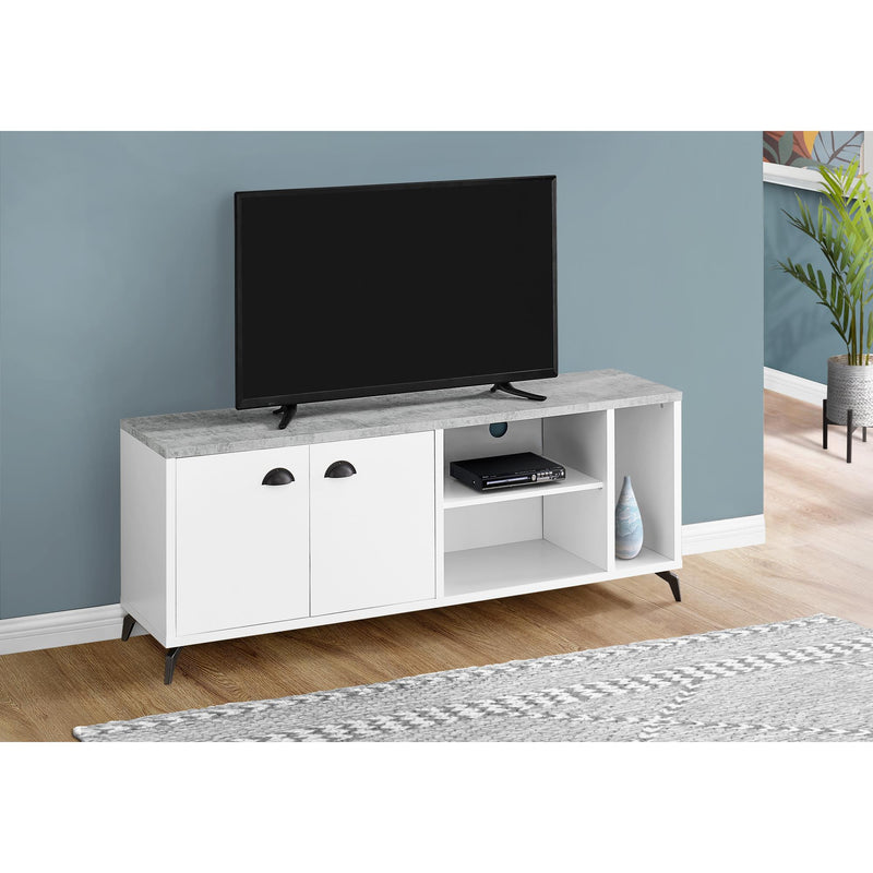 Monarch I 2841 60" TV Stand - White/Grey Cement-Look IMAGE 2