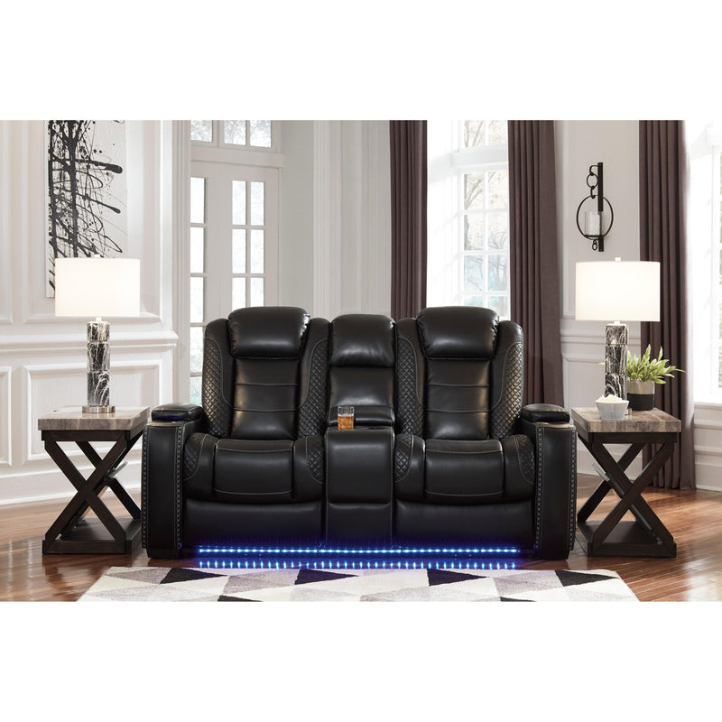 Signature Design by Ashley Party Time Power Reclining Leather Look Loveseat with Console 3700318C IMAGE 5