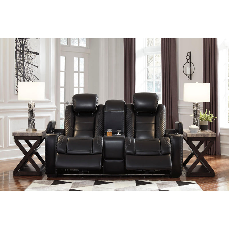 Signature Design by Ashley Party Time Power Reclining Leather Look Loveseat with Console 3700318C IMAGE 6