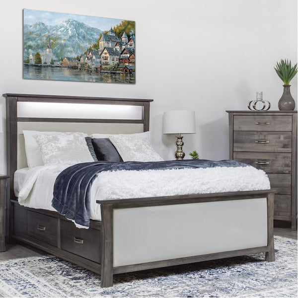 Mako Wood Furniture Megan Queen Upholstered Bed with Storage Megan M-6000-ST-UP-Q Queen Upholstered Storage Bed - Semi-Grey IMAGE 1