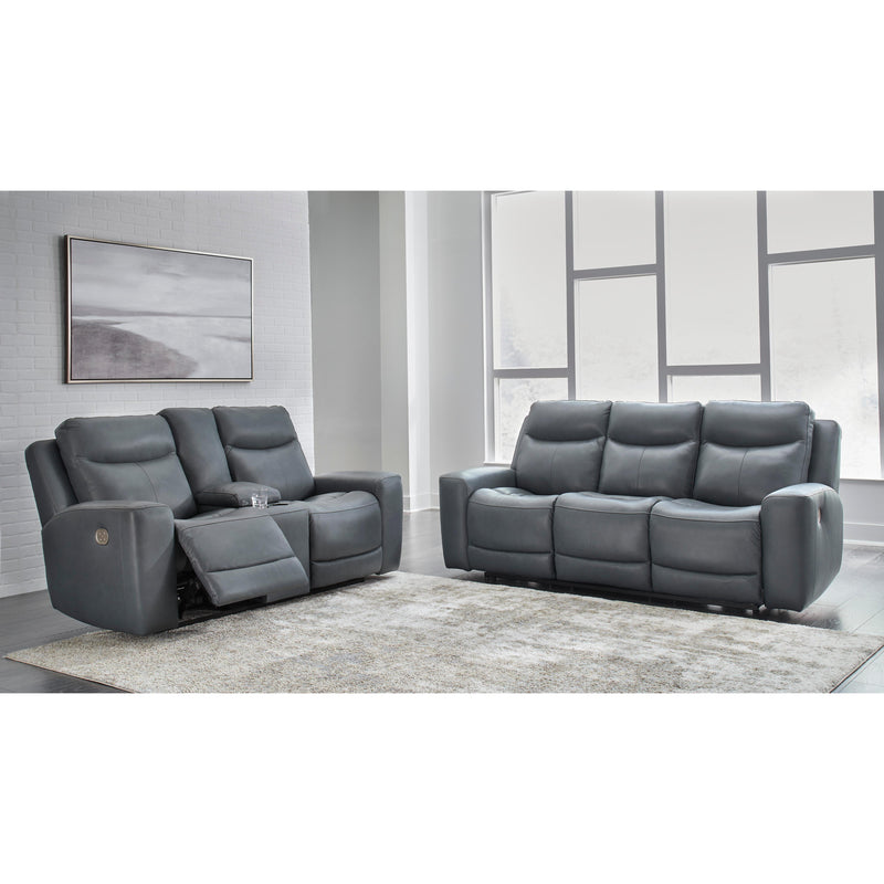 Signature Design by Ashley Mindanao Power Reclining Leather Match Loveseat with Console U5950418C IMAGE 11