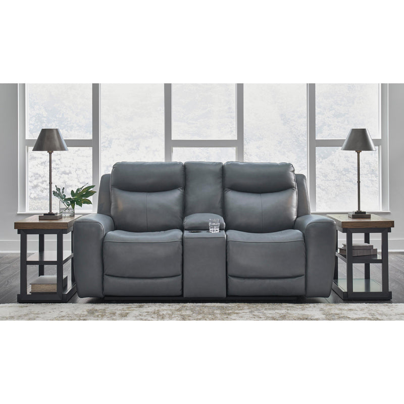 Signature Design by Ashley Mindanao Power Reclining Leather Match Loveseat with Console U5950418C IMAGE 6