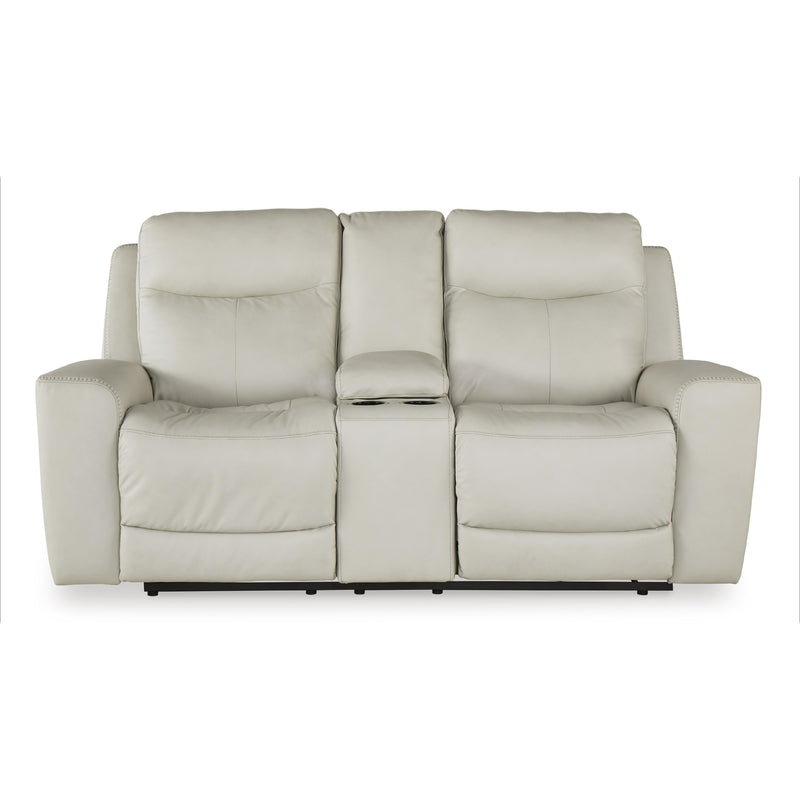 Signature Design by Ashley Mindanao Power Reclining Leather Match Loveseat with Console U5950518C IMAGE 3