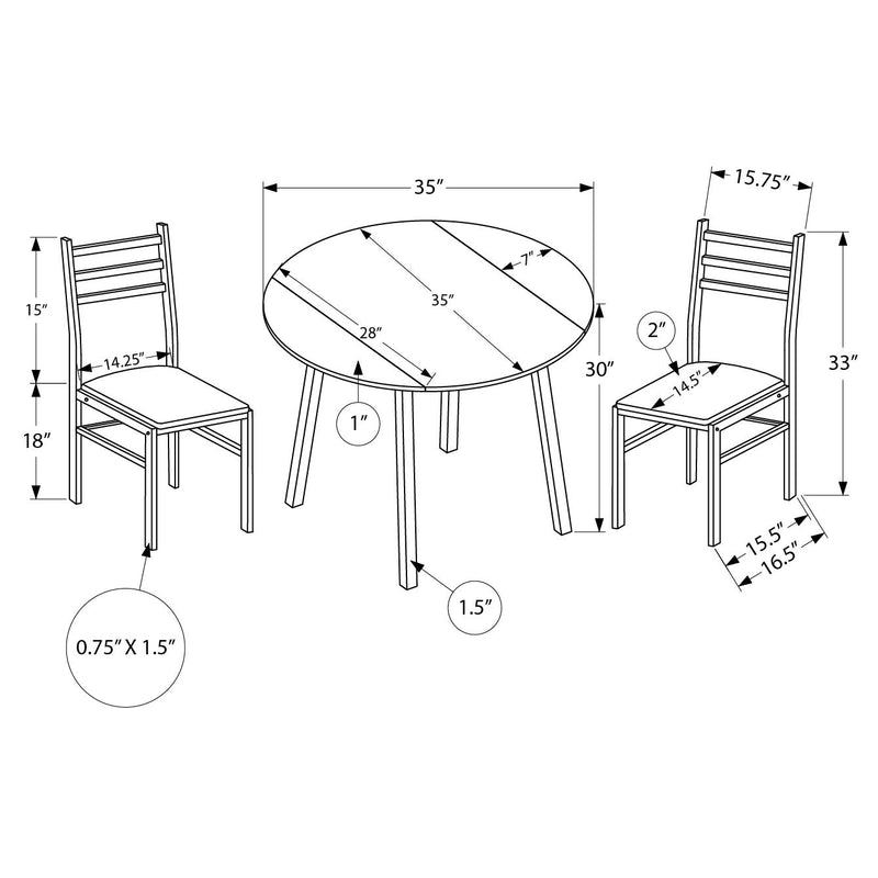 Monarch I 1007 3 pc Dining Set - Grey/Black IMAGE 13
