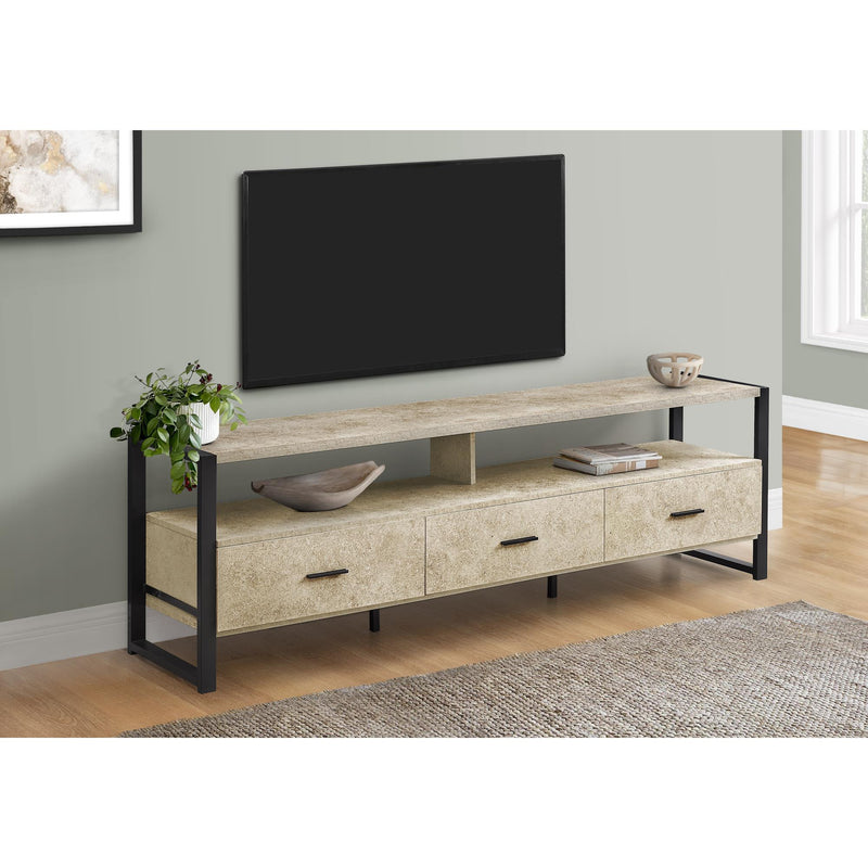 Monarch I 2846 72"L TV Stand - Cream Stone/Black Metal IMAGE 1