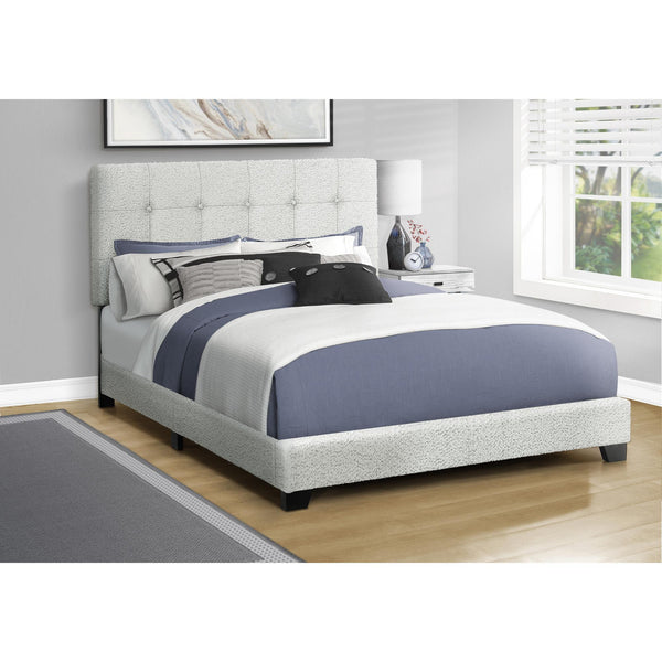 Monarch I 5801Q Queen Bed - Light Grey Boucle Fabric IMAGE 1