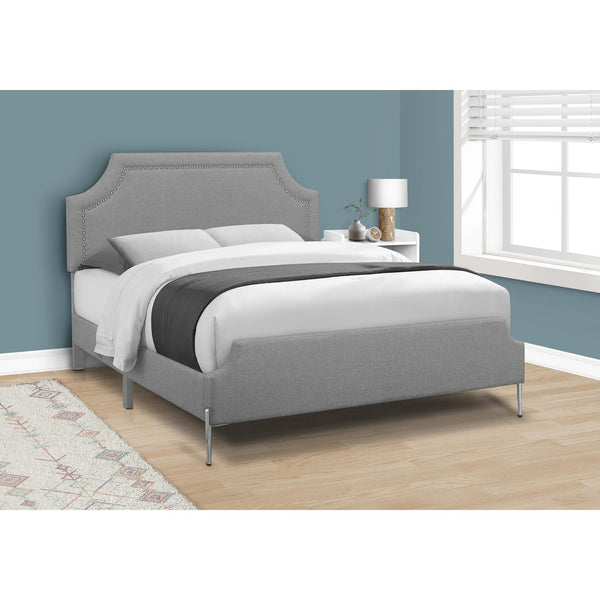 Monarch I 6035Q Queen Bed - Grey Linen with Chrome Metal Legs IMAGE 1