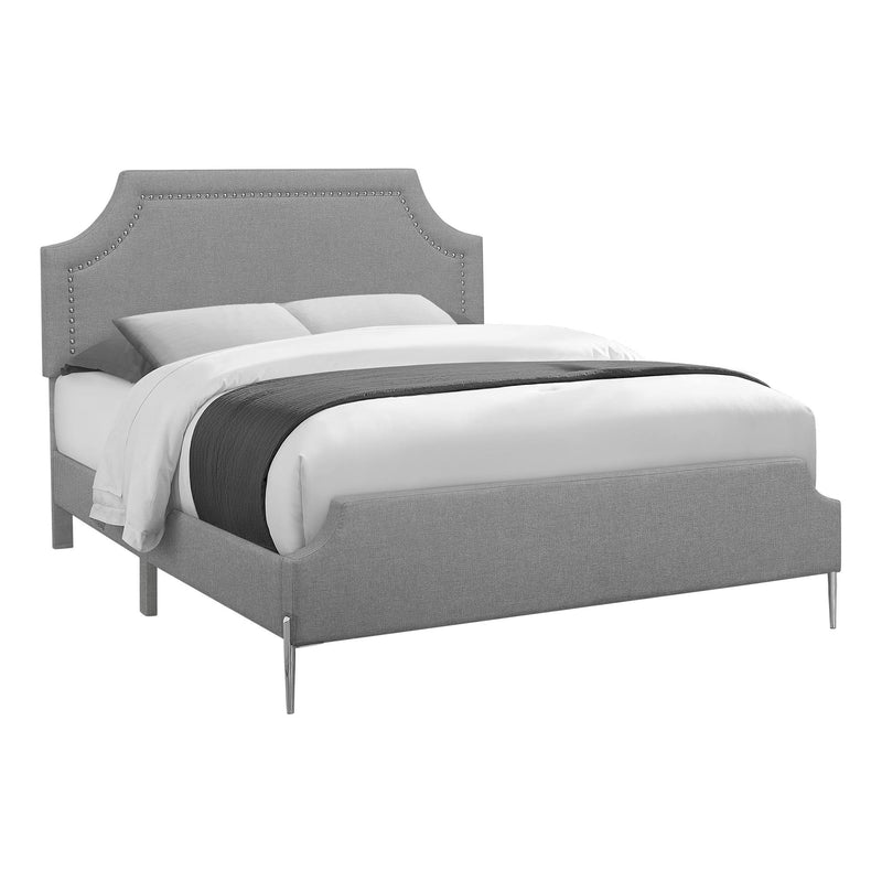 Monarch I 6035Q Queen Bed - Grey Linen with Chrome Metal Legs IMAGE 2