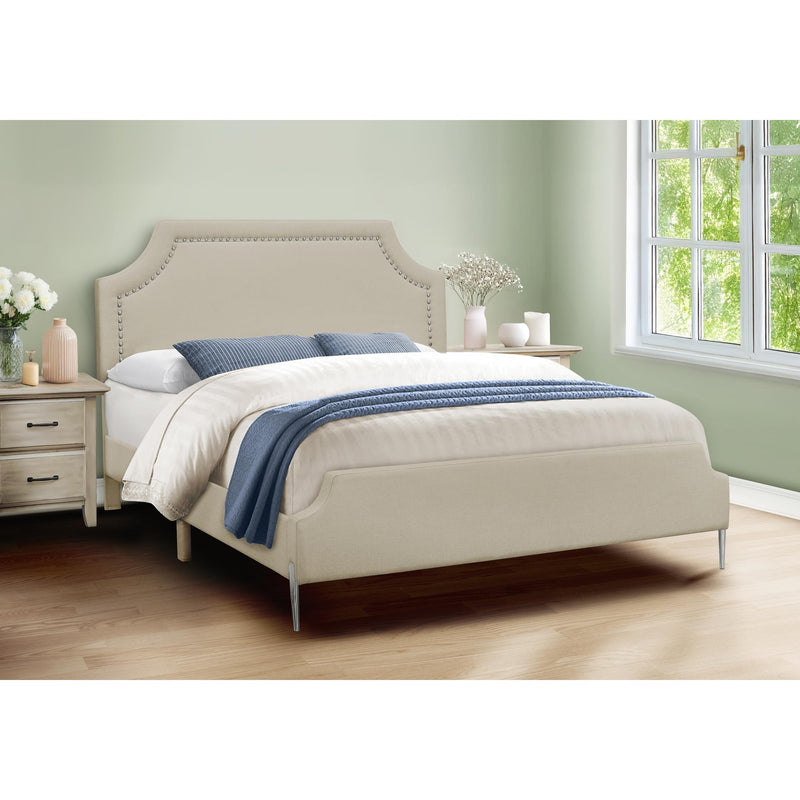 Monarch I 6036Q Queen Bed - Beige Linen with Chrome Metal Legs IMAGE 1