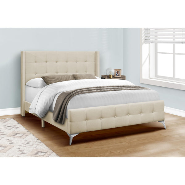 Monarch I 6041Q Queen Bed - Beige Linen with Chrome Metal Legs IMAGE 1