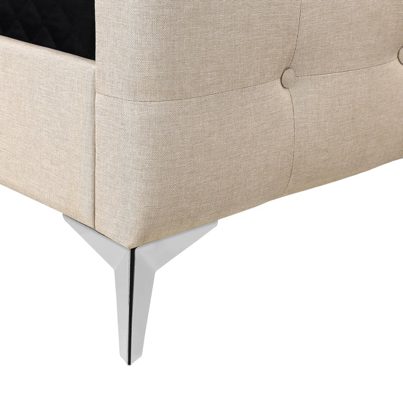Monarch I 6041Q Queen Bed - Beige Linen with Chrome Metal Legs IMAGE 9