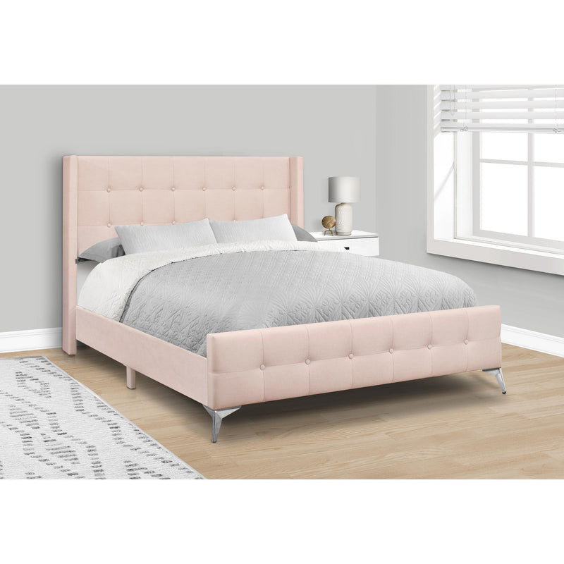 Monarch I 6042Q Queen Bed - Pink Velvet with Chrome Metal Legs IMAGE 1