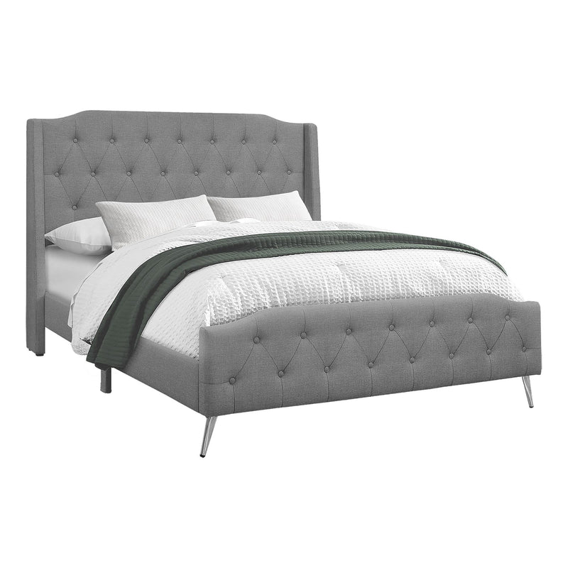 Monarch I 6045Q Queen Bed - Grey Linen with Chrome Metal Legs IMAGE 2