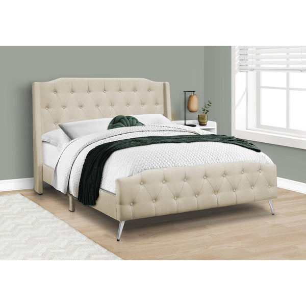 Monarch I 6046Q Queen Bed - Beige Linen with Chrome Metal Legs IMAGE 1