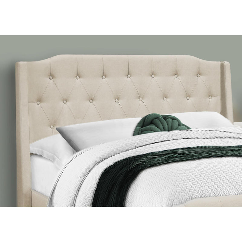 Monarch I 6046Q Queen Bed - Beige Linen with Chrome Metal Legs IMAGE 2