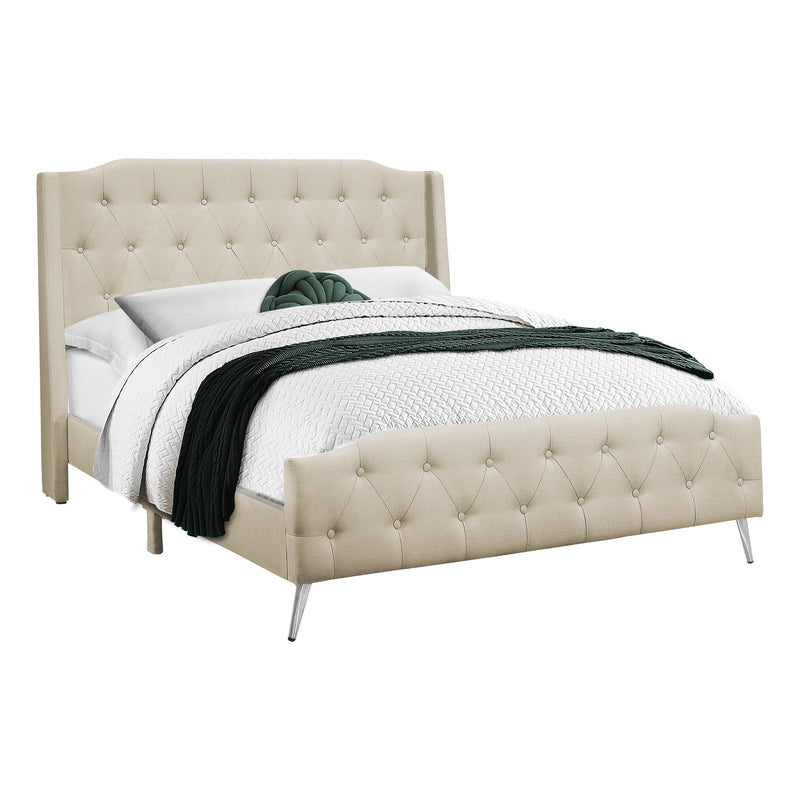 Monarch I 6046Q Queen Bed - Beige Linen with Chrome Metal Legs IMAGE 3