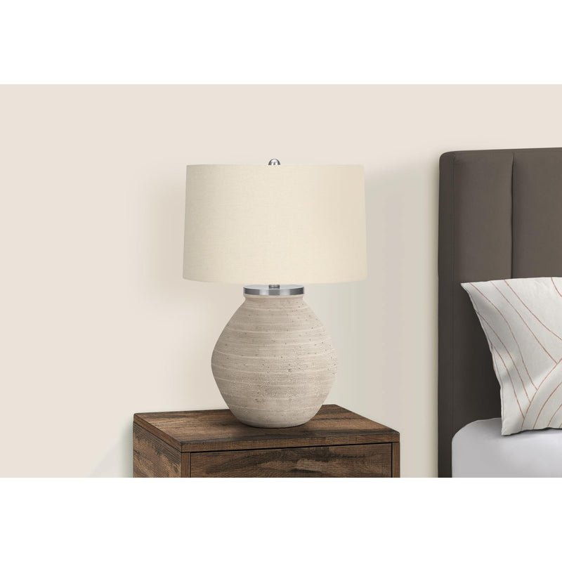 Monarch I 9714 25"H Table Lamp - Cream Concrete/Beige Shade IMAGE 2