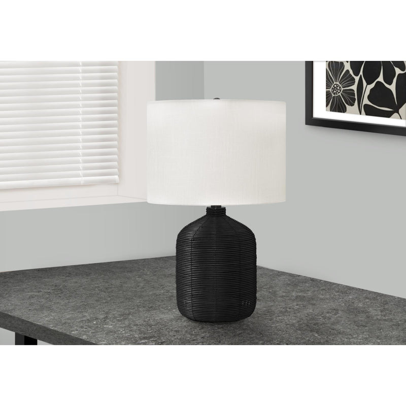 Monarch I 9734 23"H Table Lamp - Black Rattan/Ivory Shade IMAGE 1