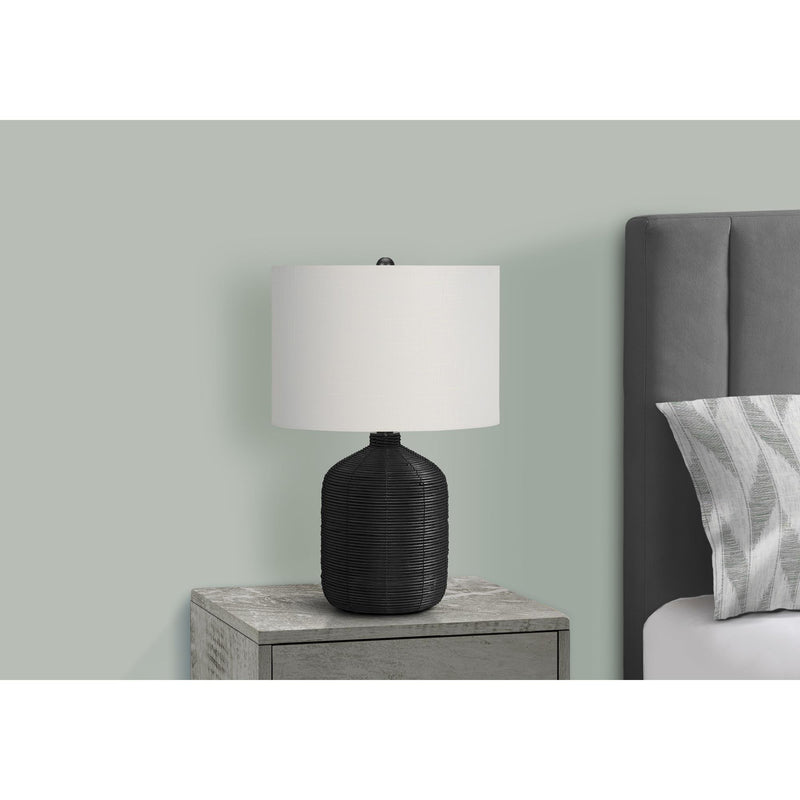 Monarch I 9734 23"H Table Lamp - Black Rattan/Ivory Shade IMAGE 2