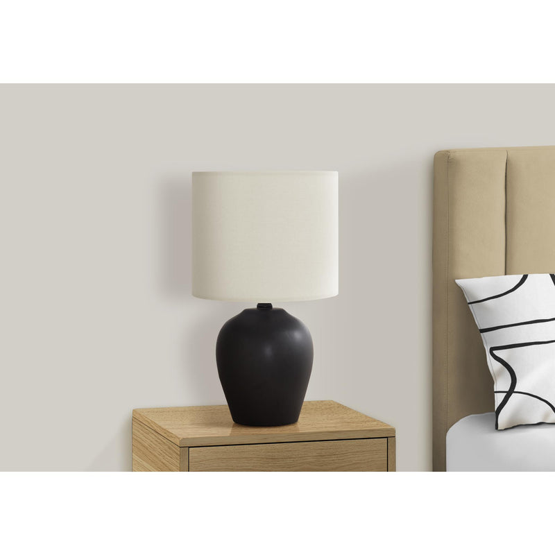 Monarch I 9738 17"H Table Lamp - Black Ceramic/Ivory Shade IMAGE 2