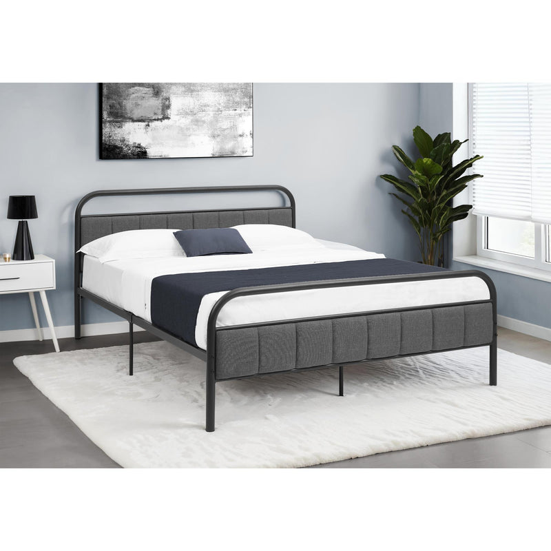 Monarch I 6075Q Bed - Queen Size / Grey Fabric / Black Metal Platform IMAGE 1