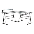  Monarch I 7172 Computer Desk - Black Metal Corner With Tempered Glass IMAGE 1